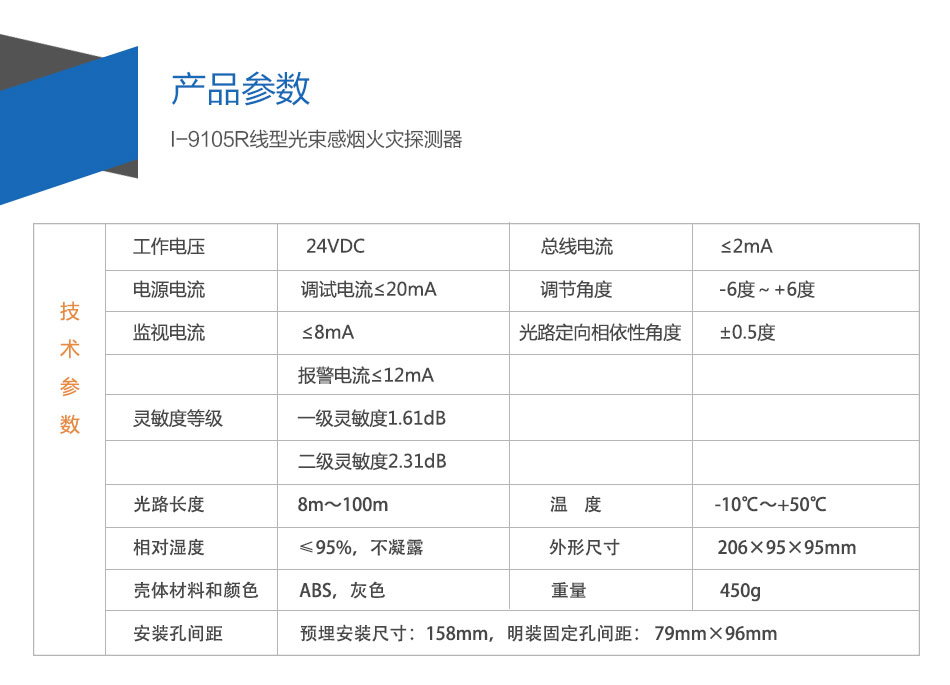 I-9105R线型光束感烟火灾探测器参数